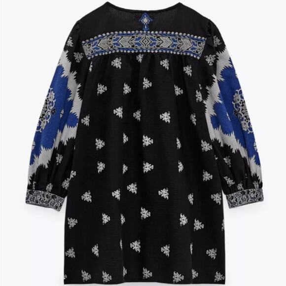 ZARA Vibrant Embroidered Boho Mini Dress, Ethnic Print, Summer, Party Vacation L - Picture 5 of 9